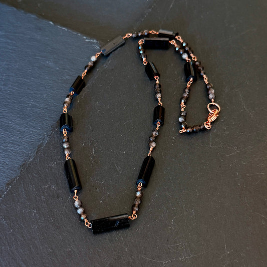Protection Amulet: Black Tourmaline and Obsidian Copper Necklace