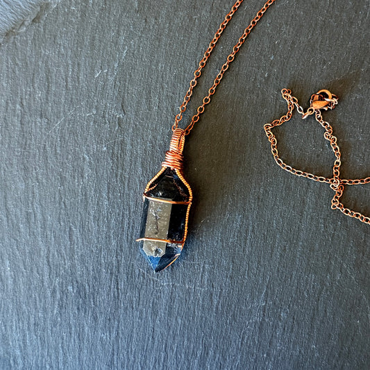Tibetan Quartz / Black Phantom Quartz Copper Pendant