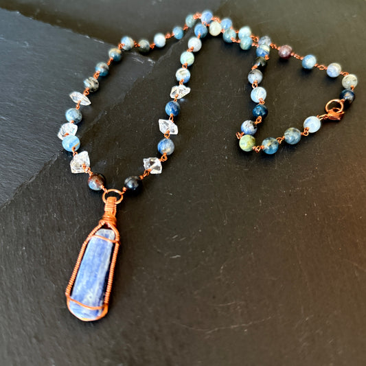 Psychic Intuition Talisman: Blue Kyanite, Iolite and Quartz Crystal Copper Necklace