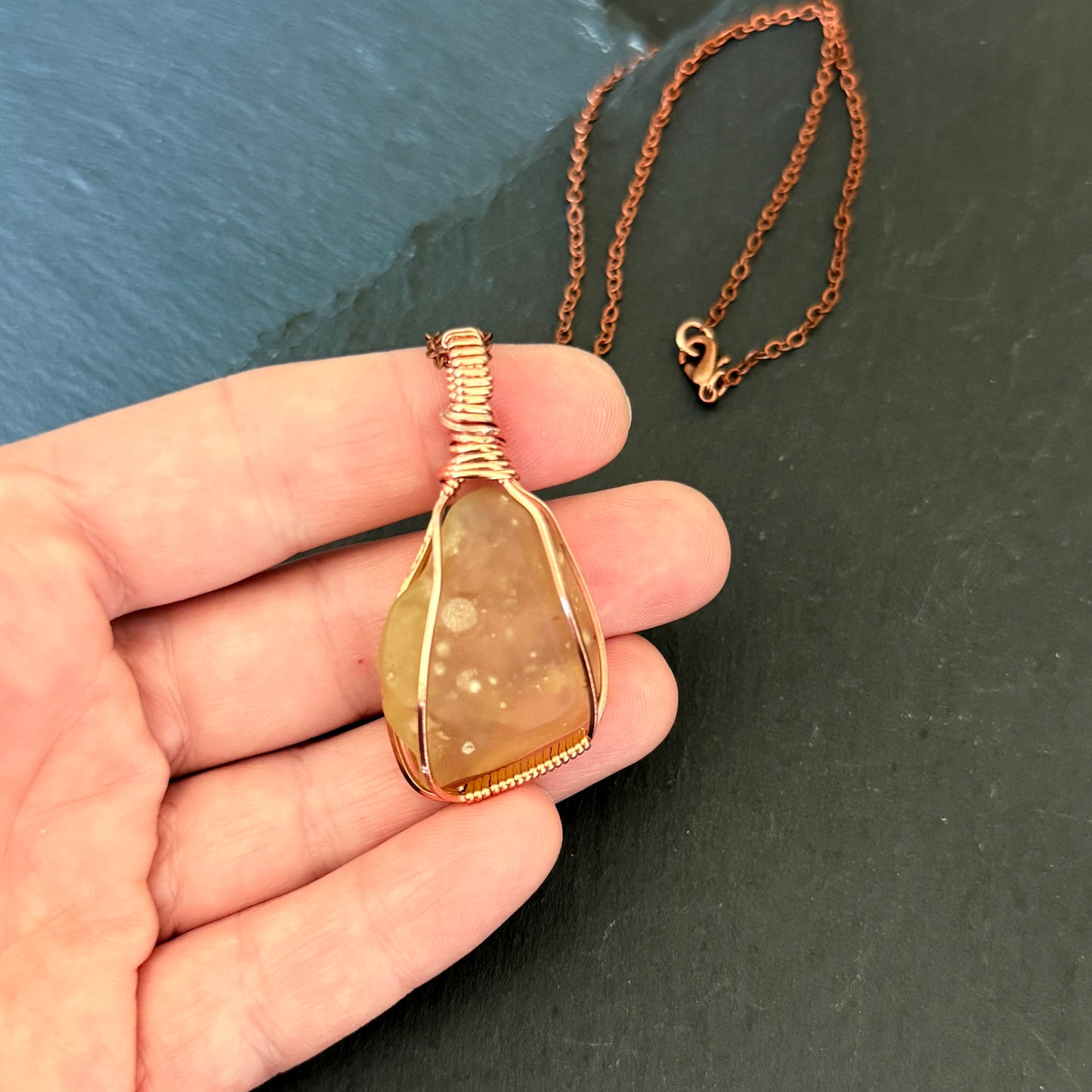 Libyan Golden Tektite Copper Pendant