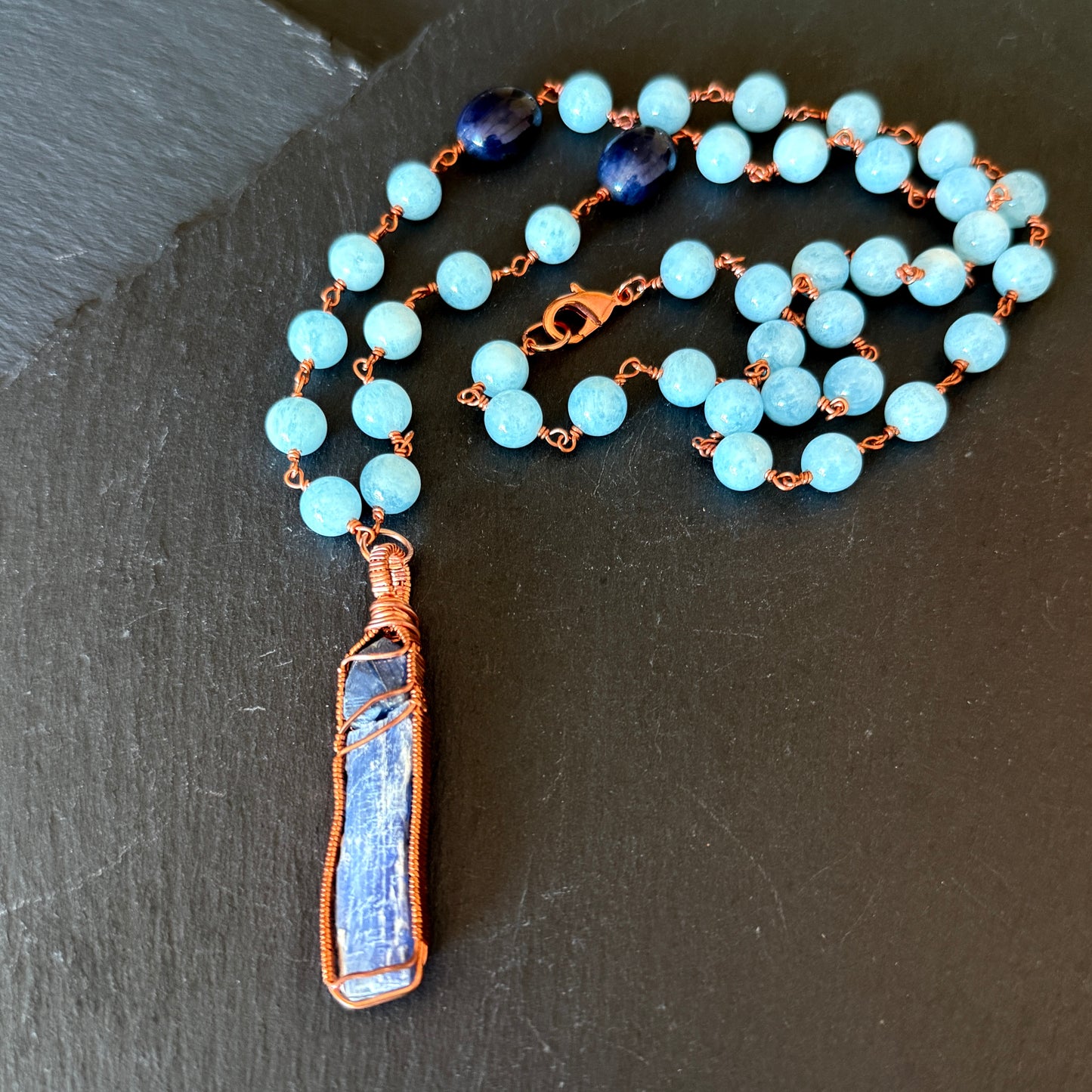 Psychic Communication Talisman: Blue Kyanite, Sapphire and Aquamarine Copper Necklace