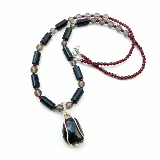 Protection and Balance Root Chakra Amulet Necklace: Smoky Quartz, Black Tourmaline and Garnet