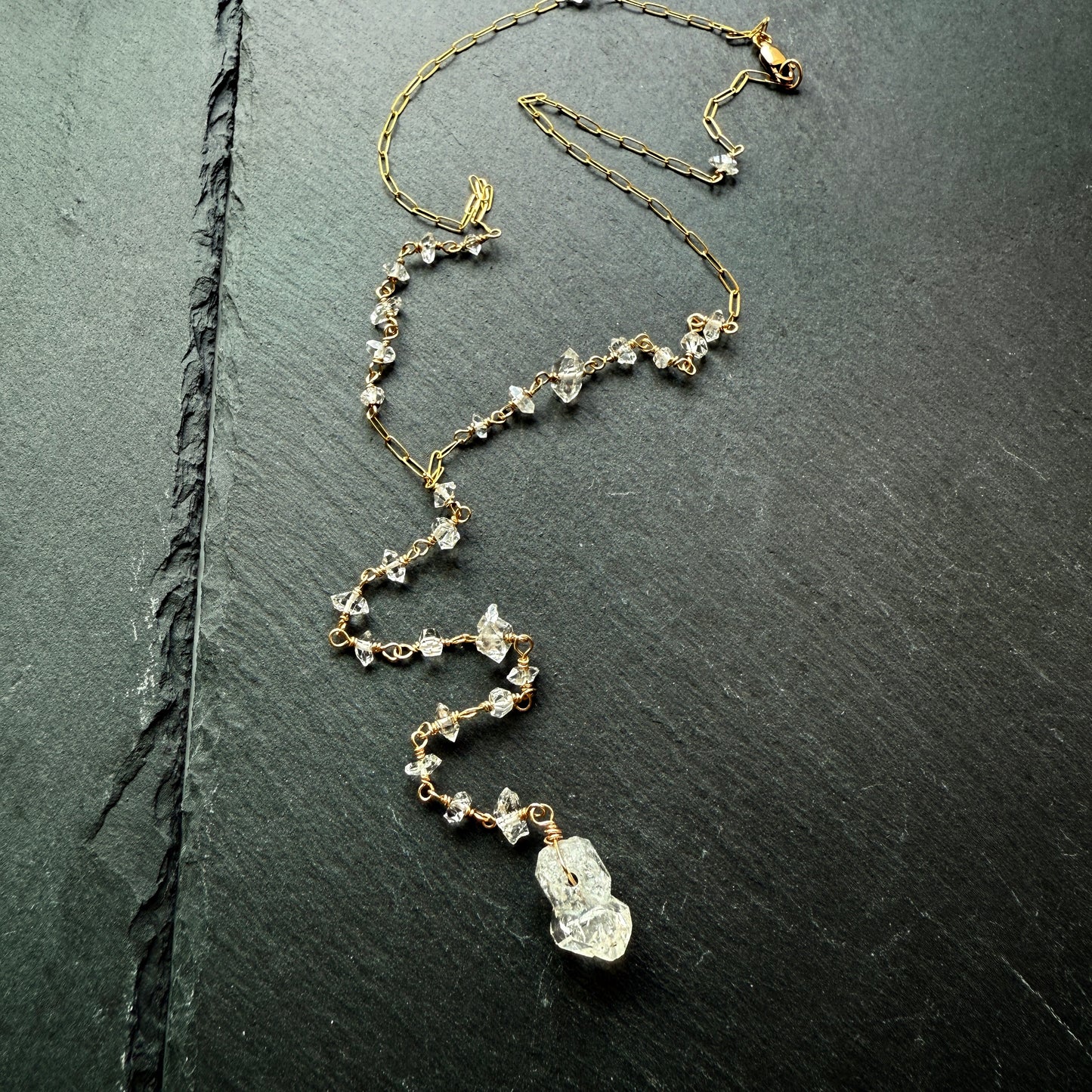 Shine Your Light: Double Terminated Quartz Crystal Y Necklace 14k Gold fill