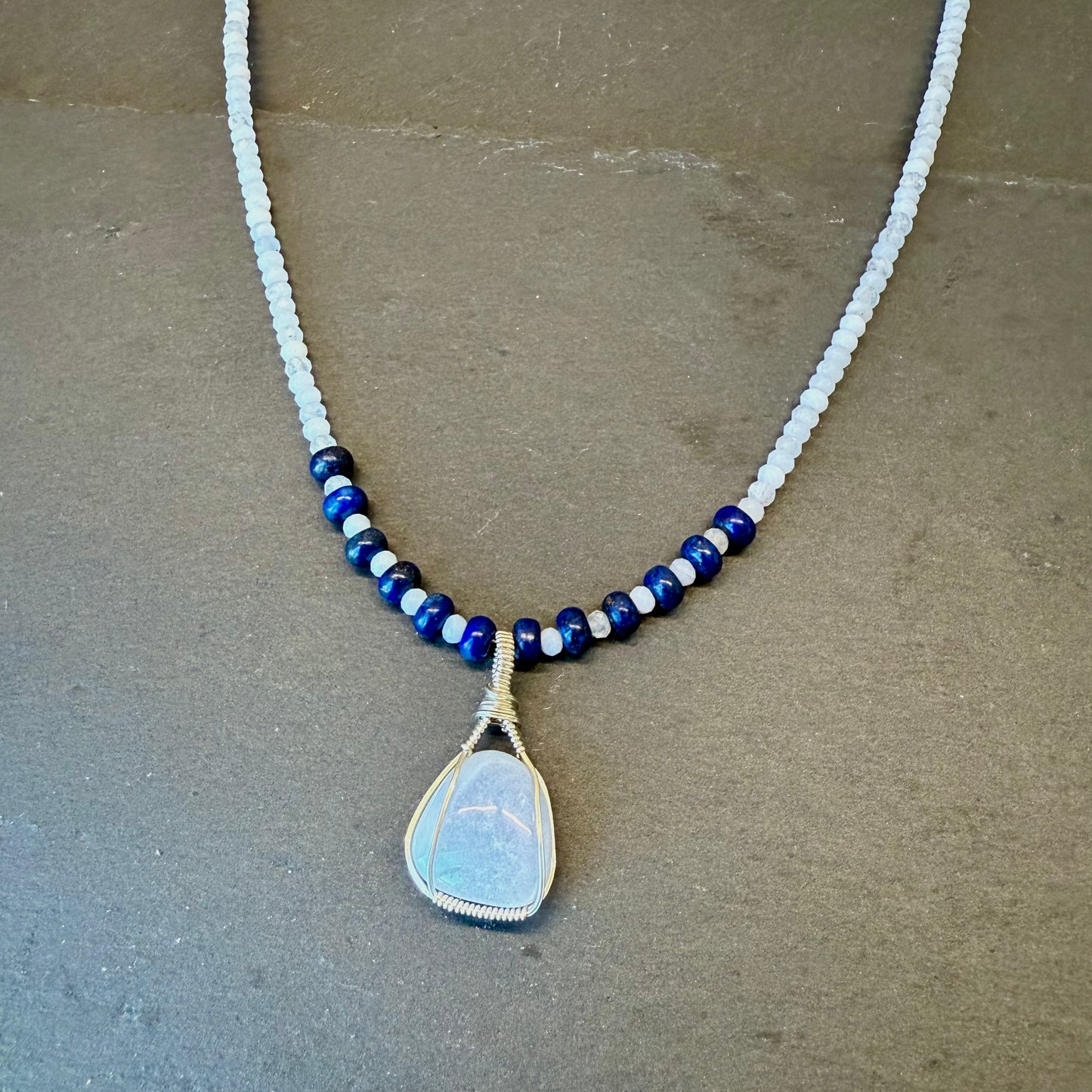 Communication and Creativity Talisman: Blue Lace Agate and Lapis Lazuli Gemstone Necklace