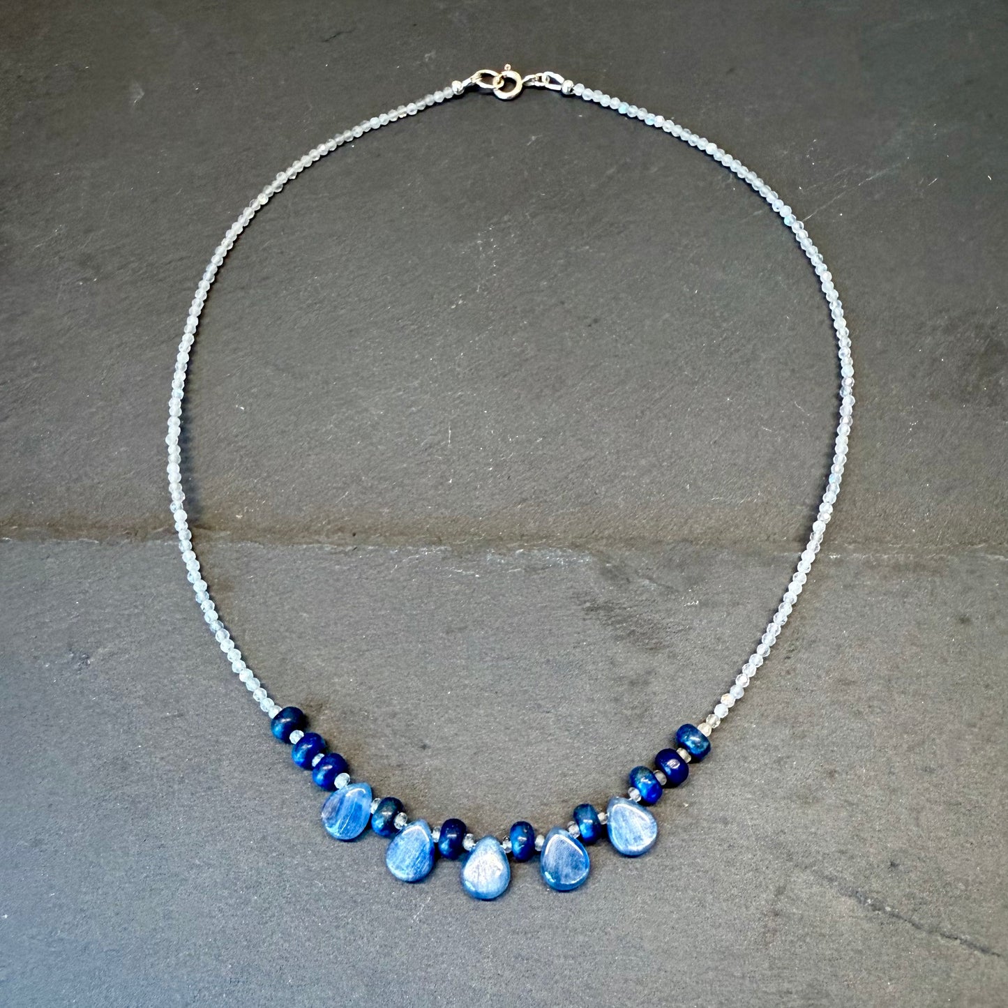 Psychic Awareness & Creativity Talisman: Blue Kyanite, Lapis Lazuli, and Labradorite Gemstone Necklace