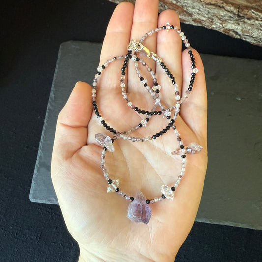 Protection Ritual Talisman: Super 7 / Sacred 7, Quartz and Black Tourmaline Crystal Necklace