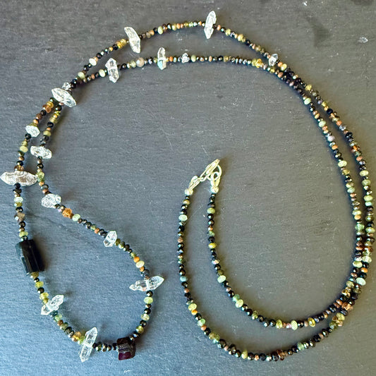 Tourmaline and Quartz Extra Long Amulet Necklace