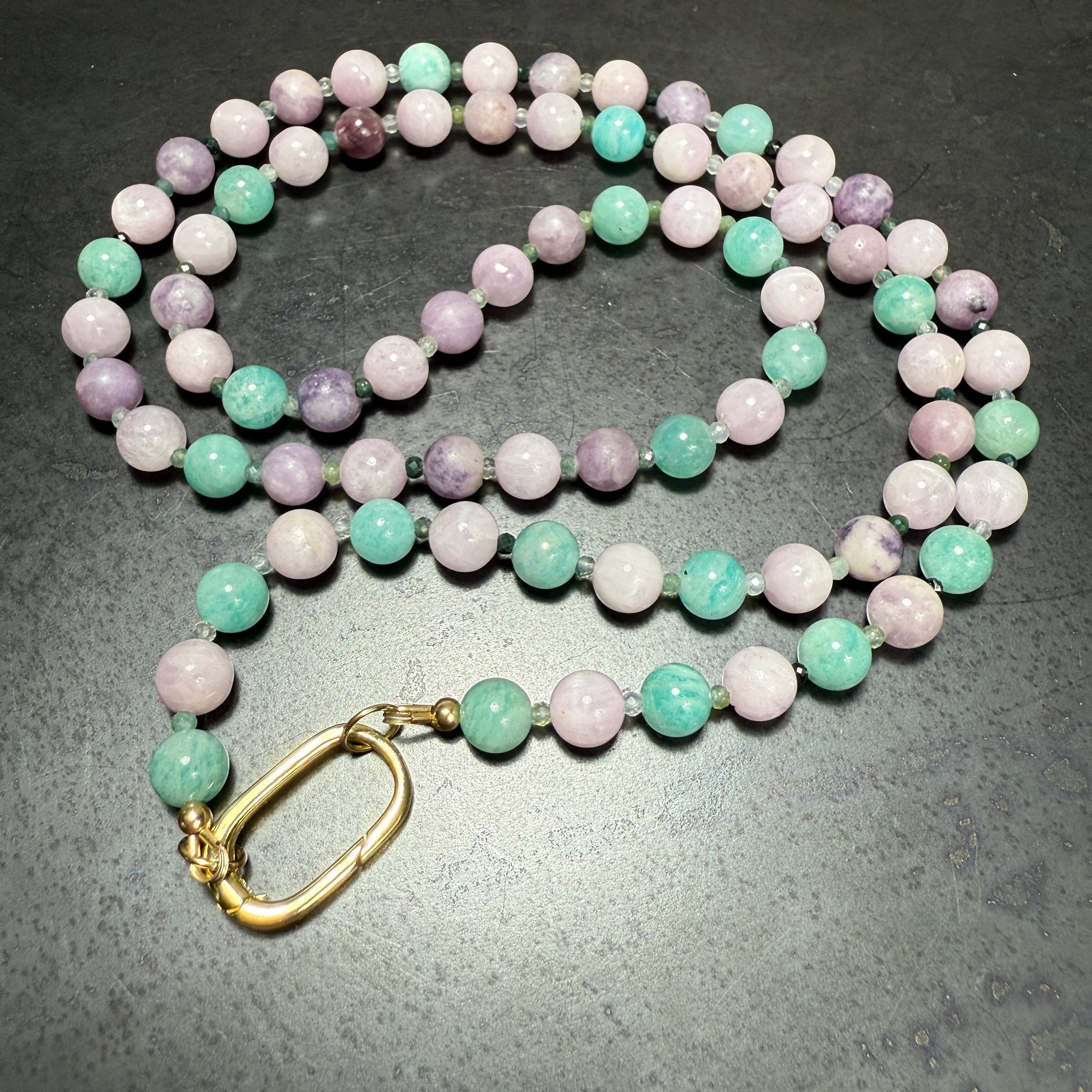 Kunzite, Lepidolite, Amazonite and Moss Agate Necklace