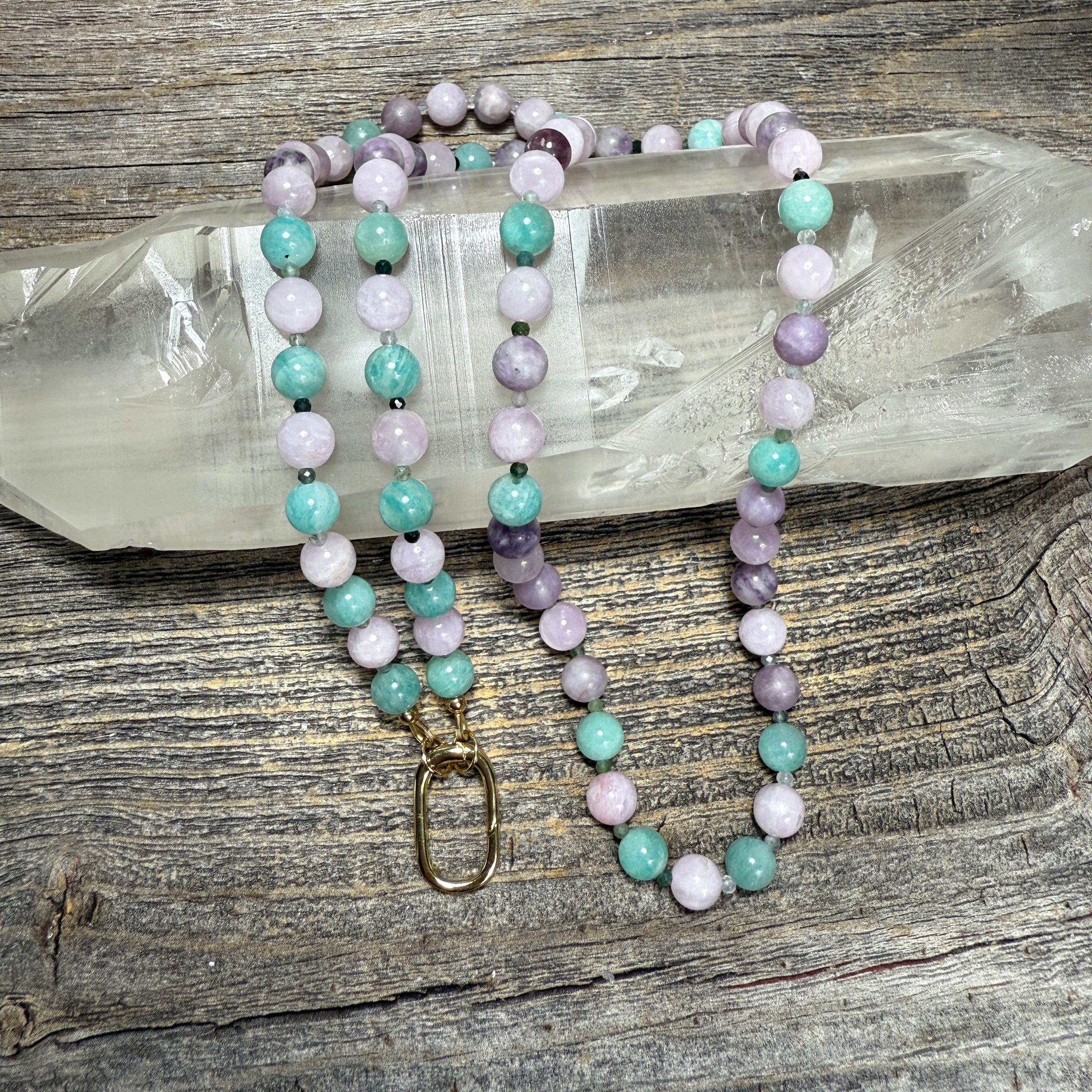 Kunzite, Lepidolite, Amazonite and Moss Agate Necklace