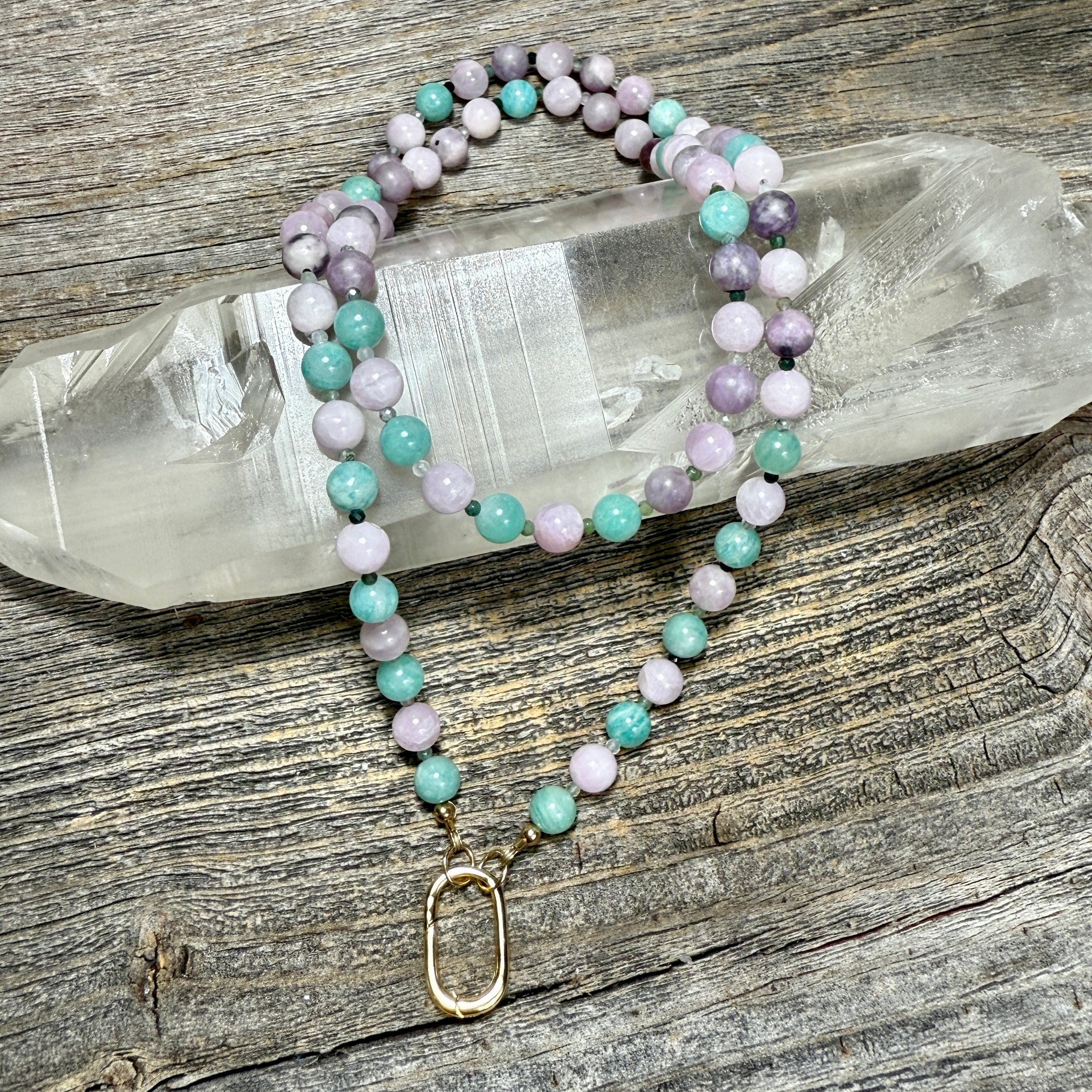 Kunzite, Lepidolite, Amazonite and Moss Agate Necklace