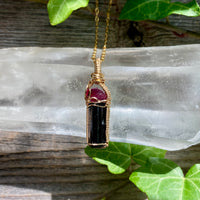 Garnet and Black Tourmaline Crystal Pendant