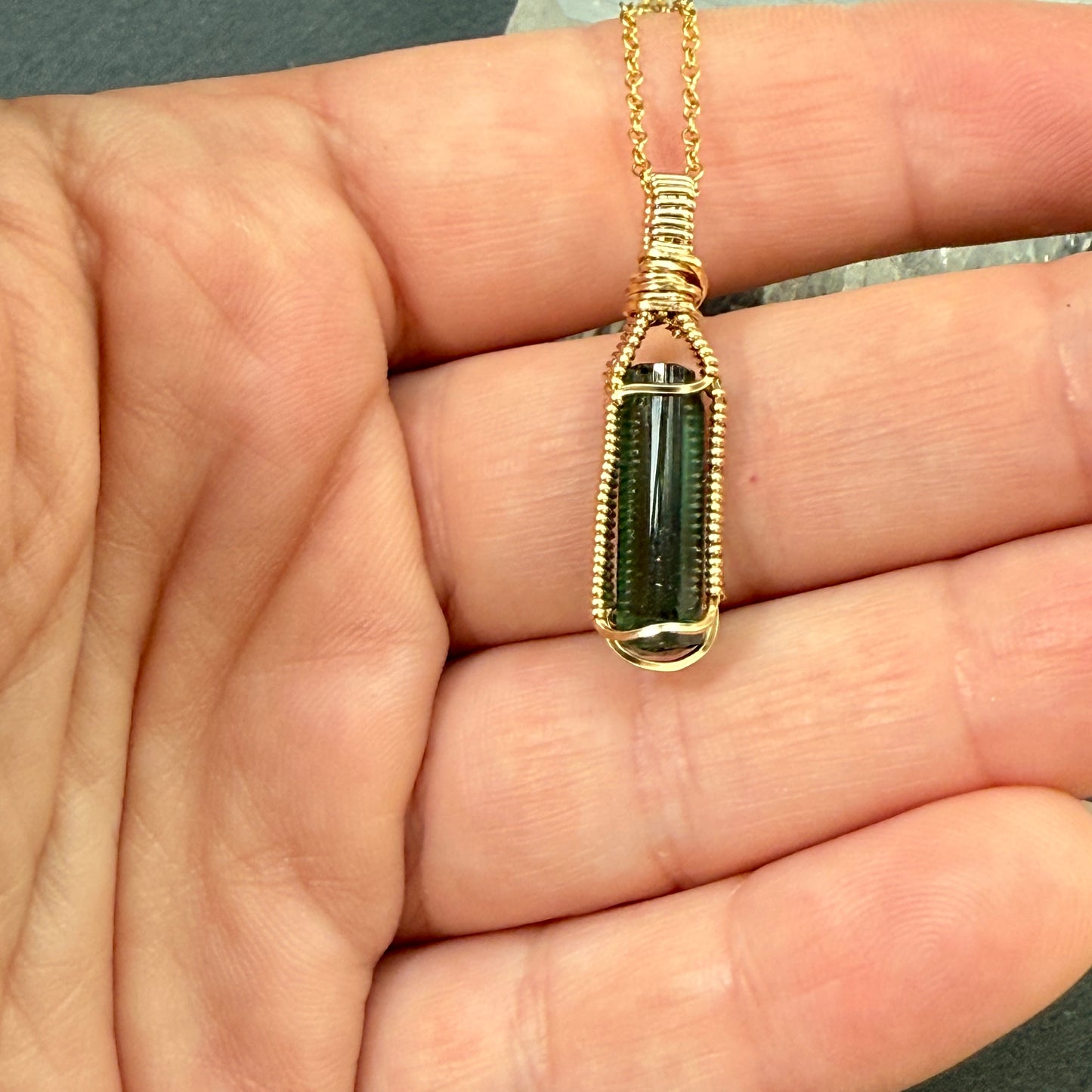 Green Tourmaline Crystal Pendant