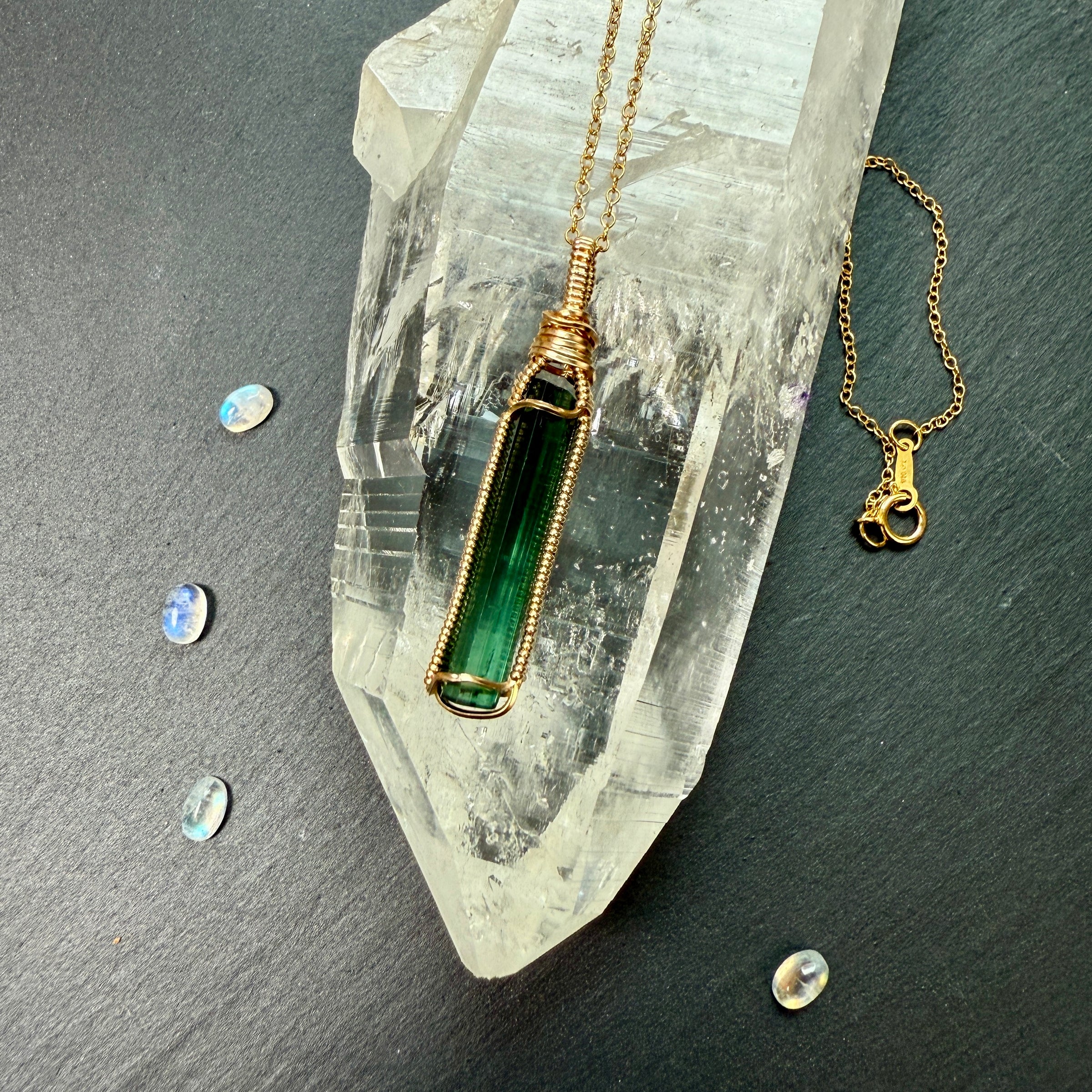 Green Tourmaline Crystal Pendant