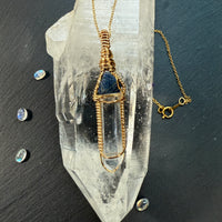 Sapphire Record Keeper and Lemurian Quartz Crystal Pendant