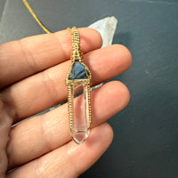 Sapphire Record Keeper and Lemurian Quartz Crystal Pendant