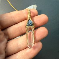 Sapphire Record Keeper and Lemurian Quartz Crystal Pendant