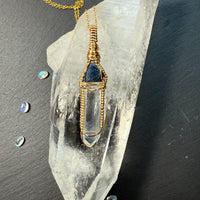 Sapphire Record Keeper and Lemurian Quartz Crystal Pendant