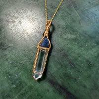 Sapphire Record Keeper and Lemurian Quartz Crystal Pendant