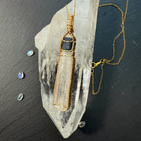 Sapphire Record Keeper and Scolecite Crystal Pendant