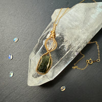 Herkimer Diamond Quartz and Moldavite Pendant