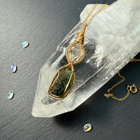 Herkimer Diamond Quartz and Moldavite Pendant