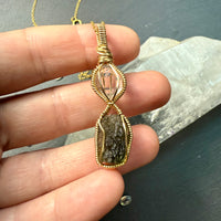 Herkimer Diamond Quartz and Moldavite Pendant