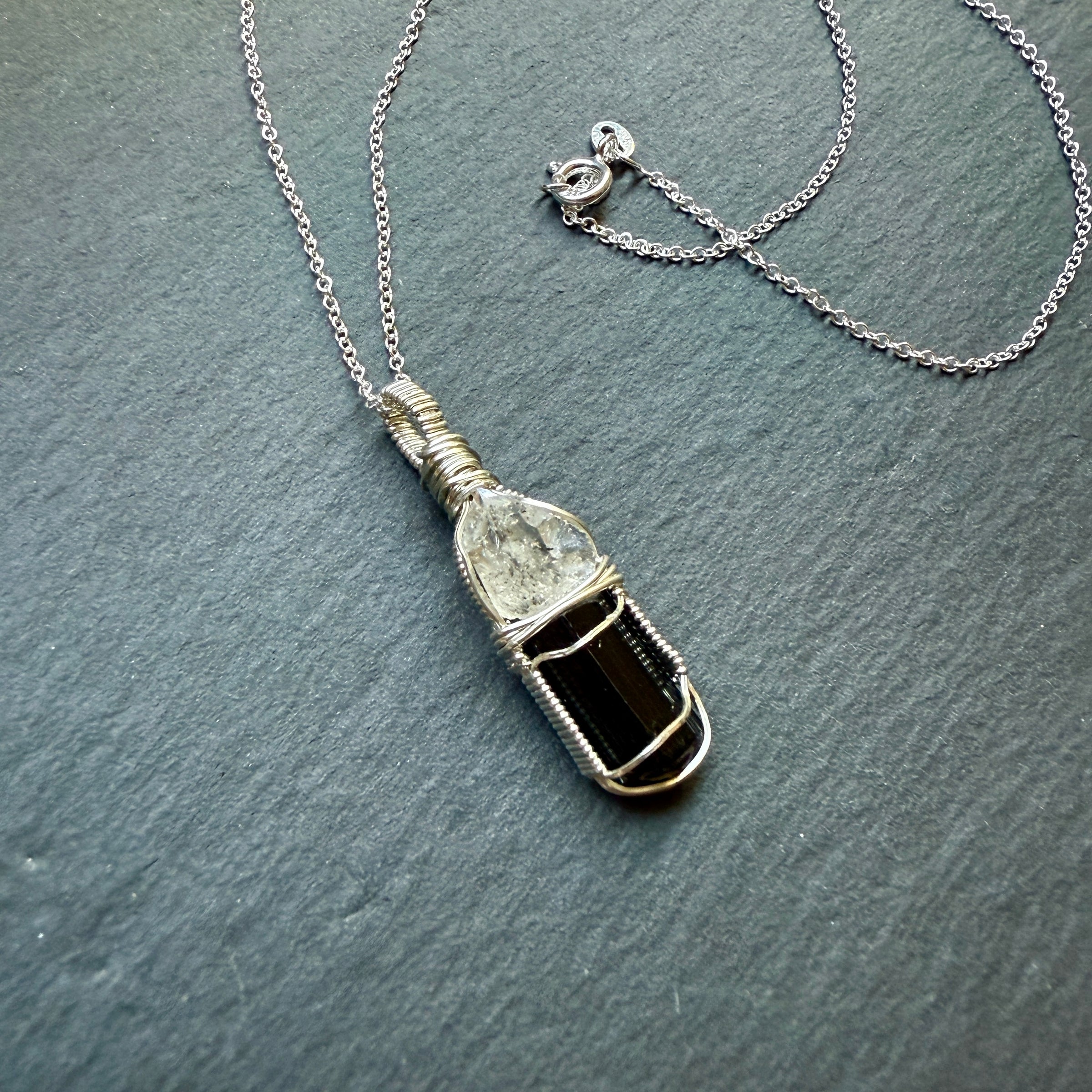 Tibetan Quartz and Black Tourmaline Crystal Pendant