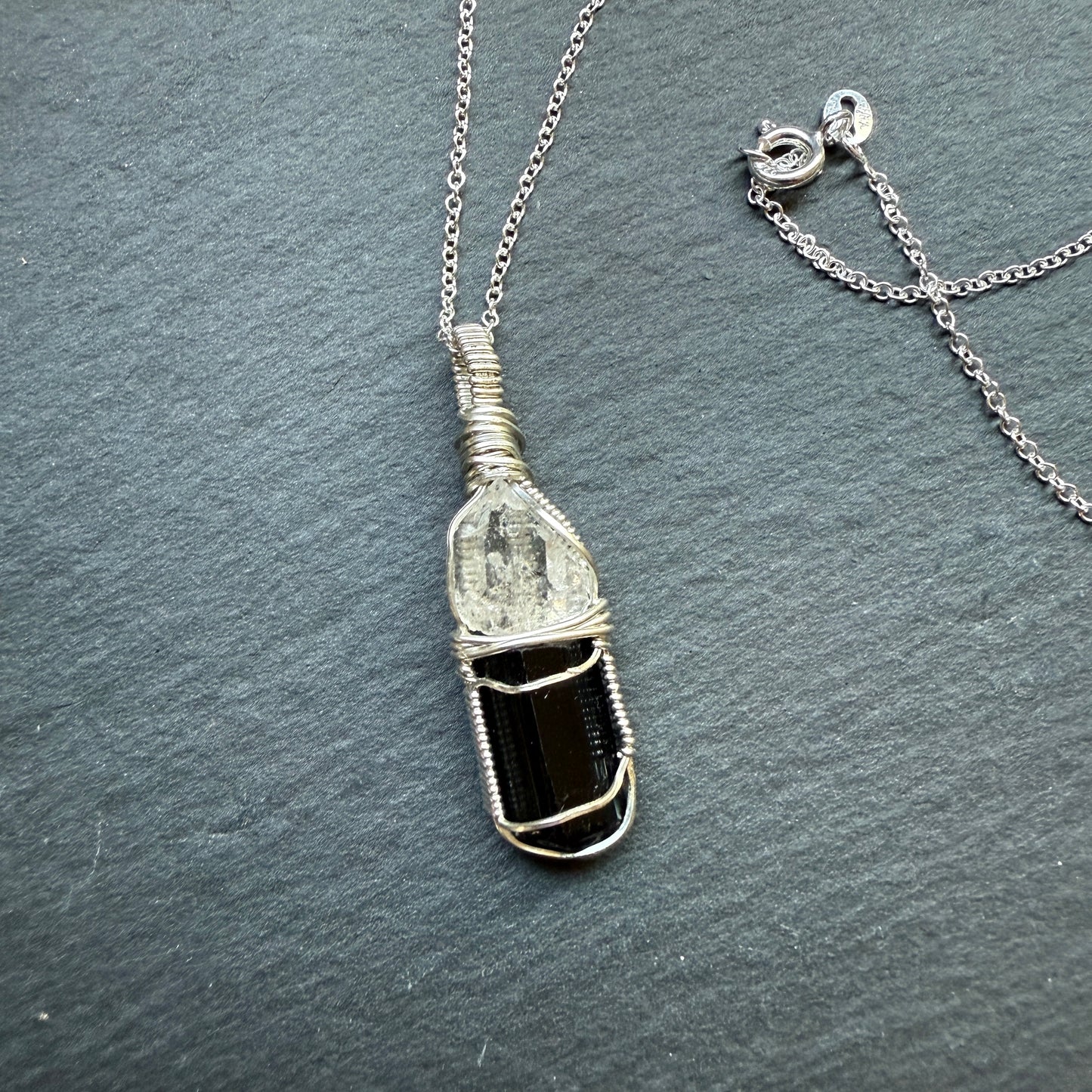 Tibetan Quartz and Black Tourmaline Crystal Pendant