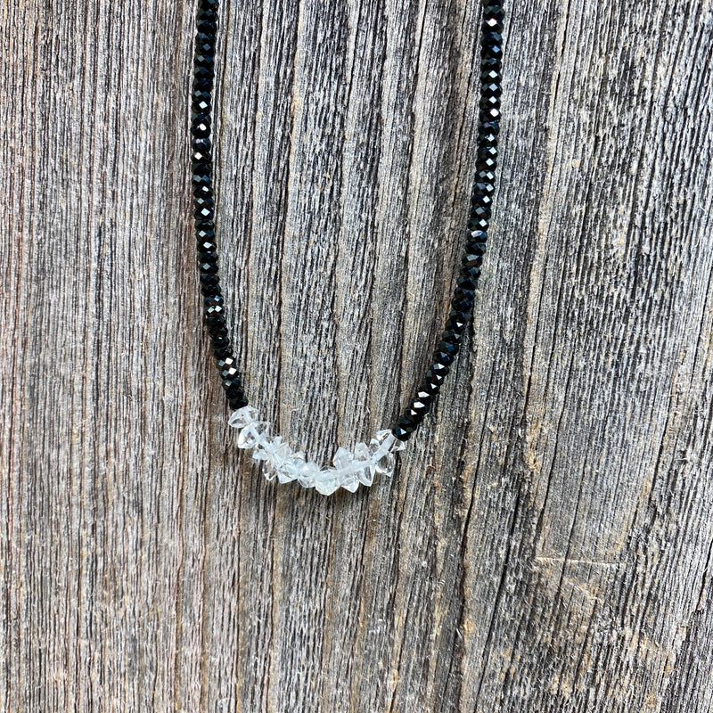 Herkimer Diamond Quartz and Black Spinel Necklace