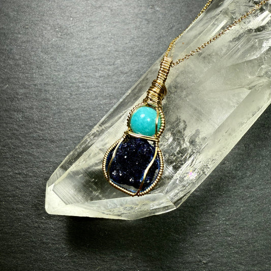 Amazonite and Azurite Crystal Pendant
