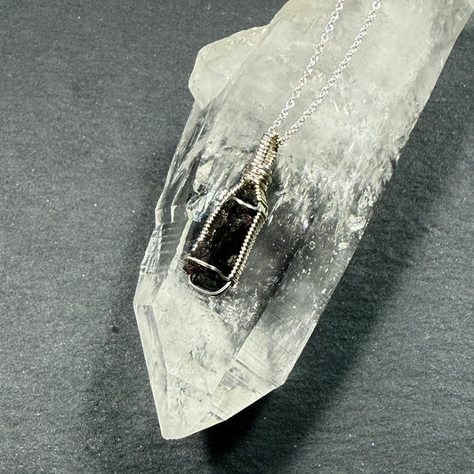 Green Tourmaline with Lepidolite Crystal Pendant