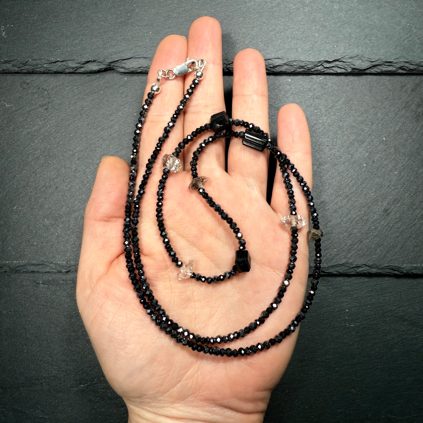 Protection Necklace: Black Tourmaline, Black Phantom Quartz, Black Spinel