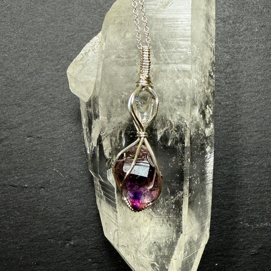 Herkimer Diamond and Super 7 Quartz Crystal Pendant