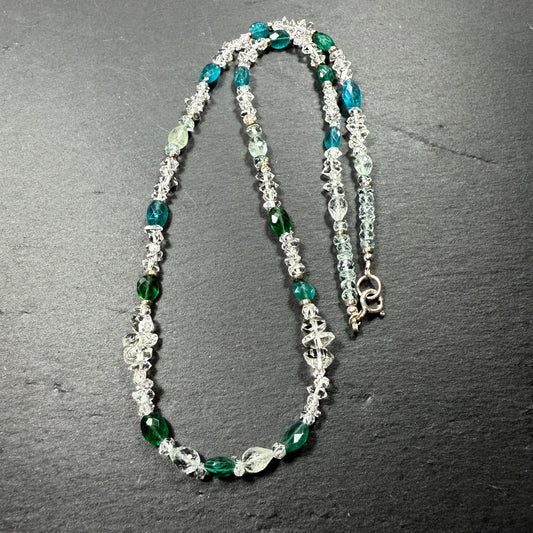 Communicate Your Vision Gemstone Necklace: Blue Apatite, Aquamarine, Double Terminated Clear Quarz