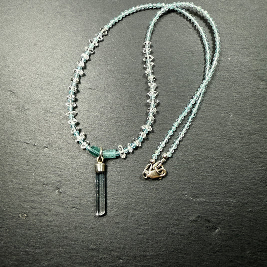Express Your Truth Gemstone Necklace: Aquamarine, Blue Tourmaline, Double Terminated Clear Quartz