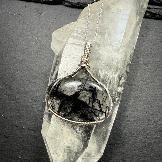 Black Tourmaline in Quartz Pendant