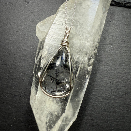 Black Tourmaline in Quartz Pendant