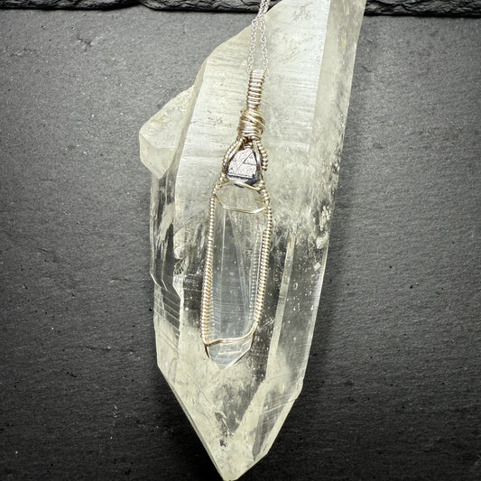 Sapphire Record Keeper and Lemurian Quartz Crystal Pendant
