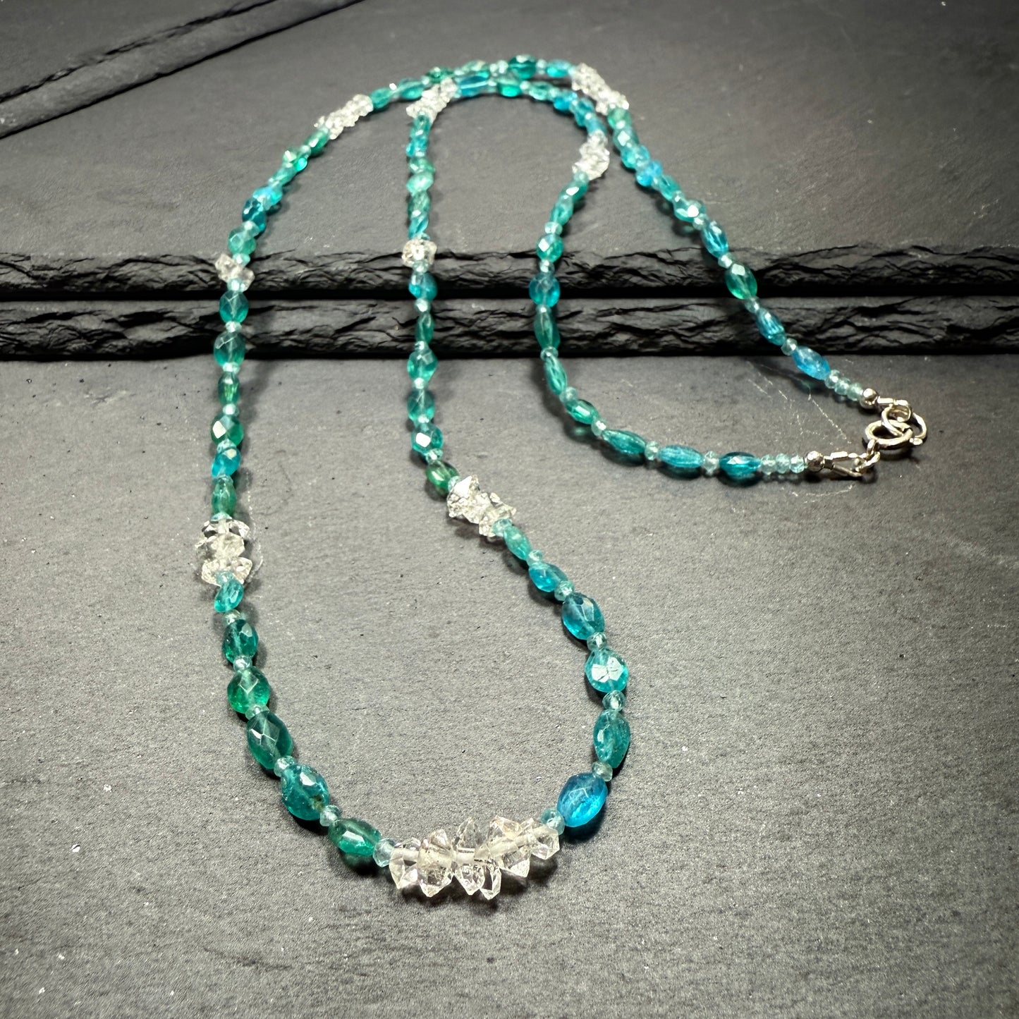 Blue Apatite and Double Terminated Clear Quartz Crystal Necklace ~ Clarity, Intuition