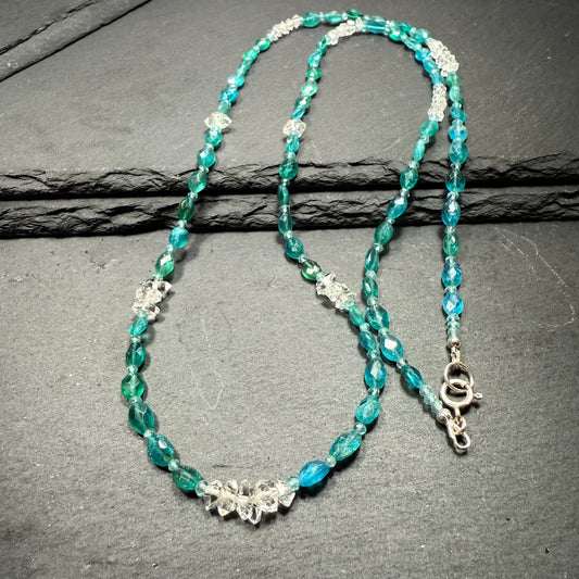 Blue Apatite and Double Terminated Clear Quartz Crystal Necklace ~ Clarity, Intuition