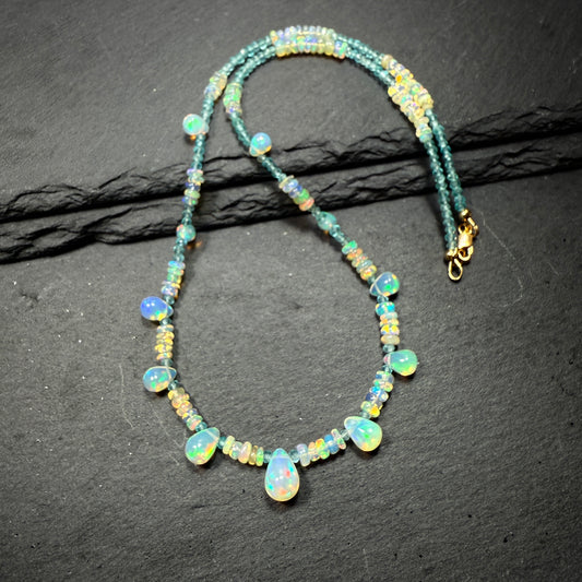 Opal and Blue Apatite Gemstone Necklace