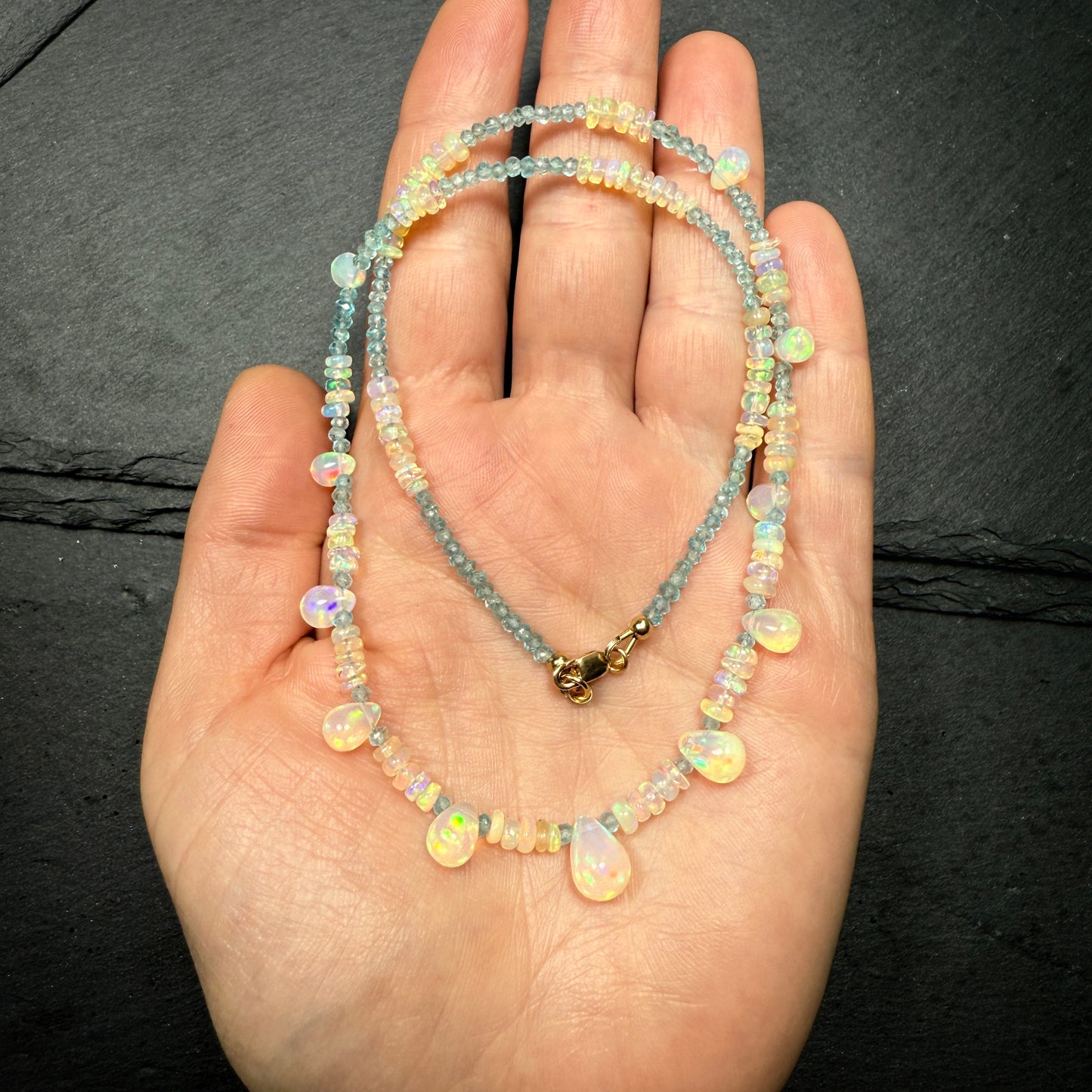Opal and Blue Apatite Gemstone Necklace