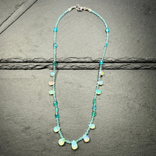 Opal and Blue Apatite Gemstone Necklace