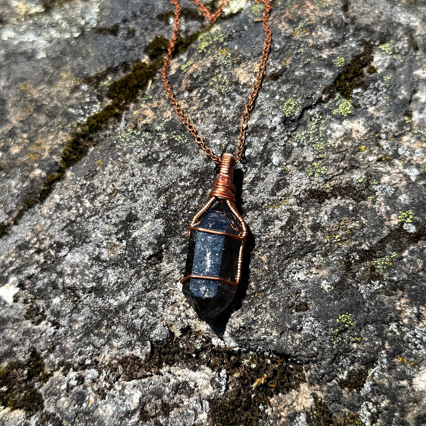Tibetan Quartz / Black Phantom Quartz Copper Pendant
