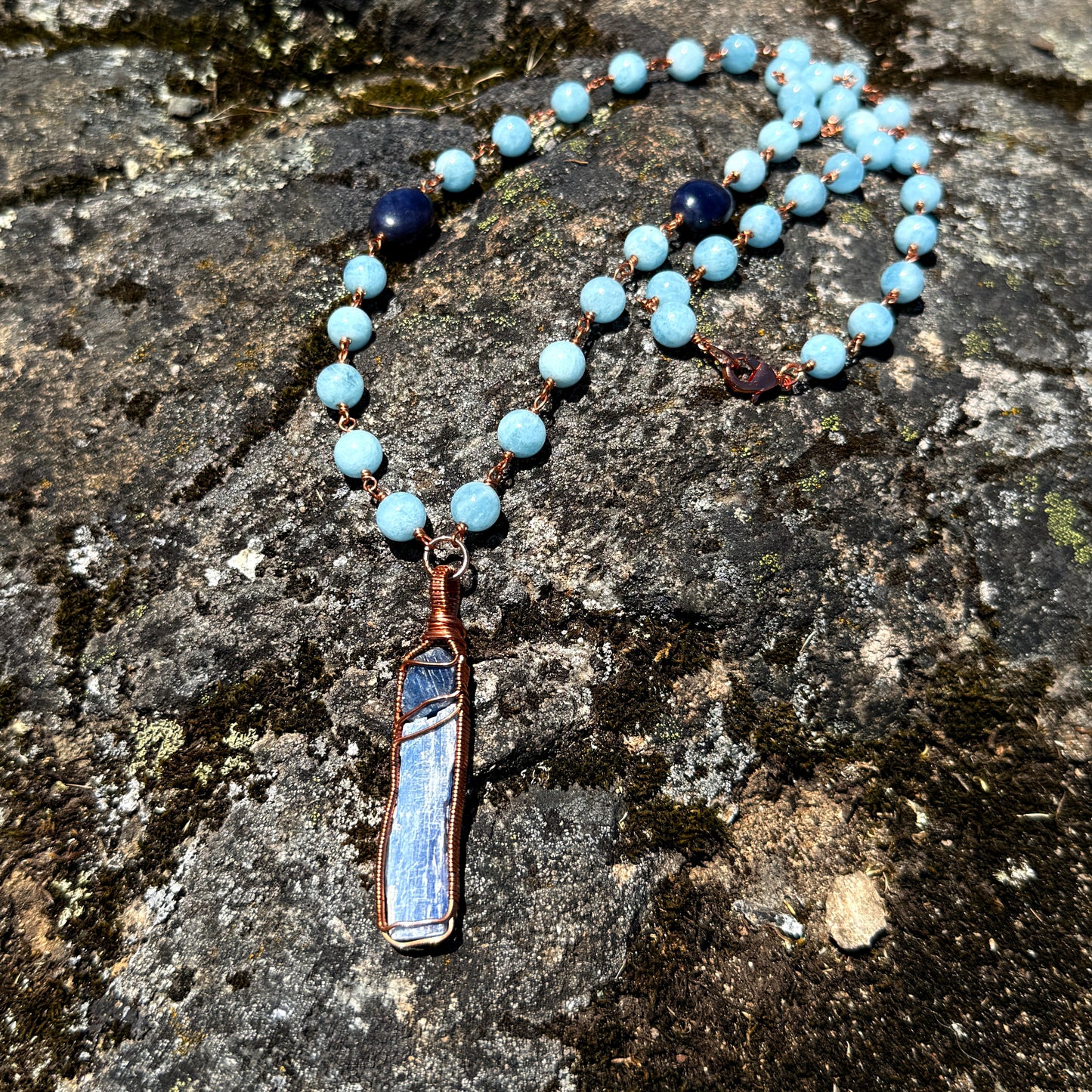 Psychic Communication Talisman: Blue Kyanite, Sapphire and Aquamarine Copper Necklace