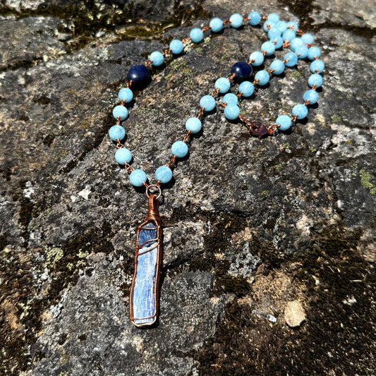 Psychic Communication Talisman: Blue Kyanite, Sapphire and Aquamarine Copper Necklace