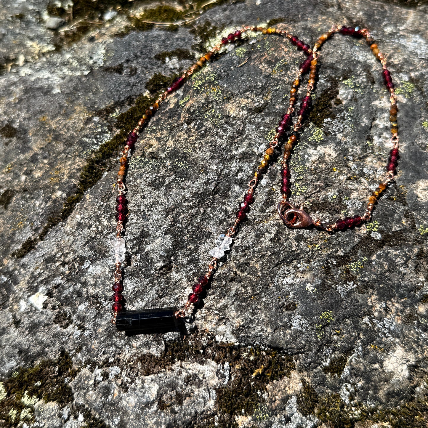 Protection Amulet: Black Tourmaline, Garnet, and Tiger's Eye Copper Necklace