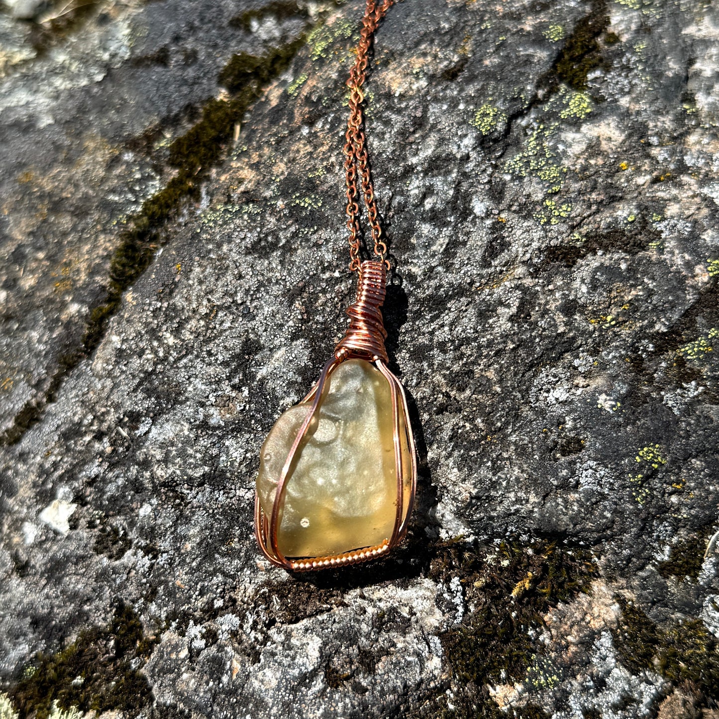 Libyan Golden Tektite Copper Pendant