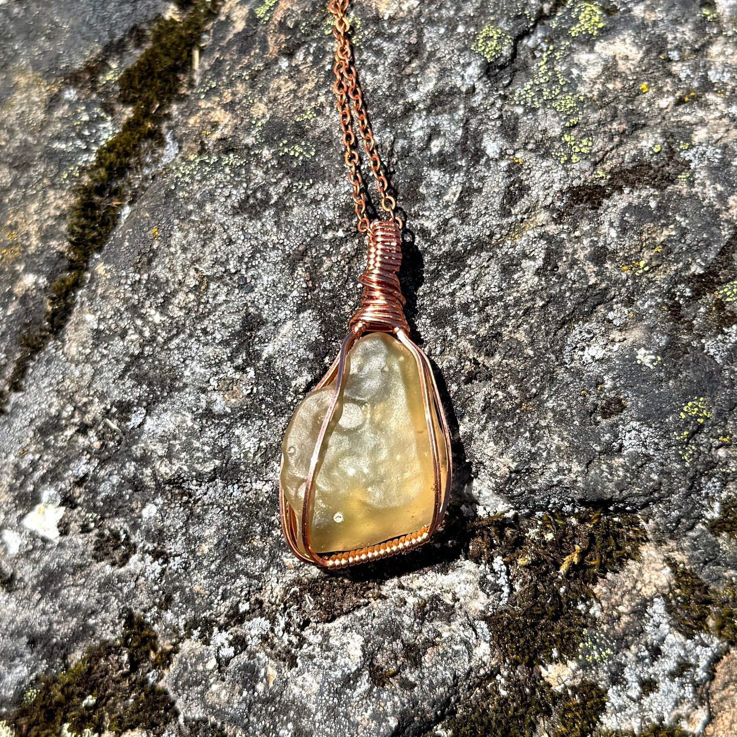 Libyan Golden Tektite Copper Pendant