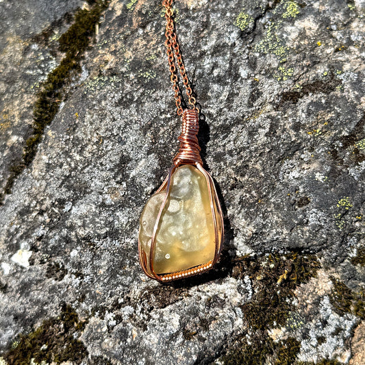 Libyan Golden Tektite Copper Pendant